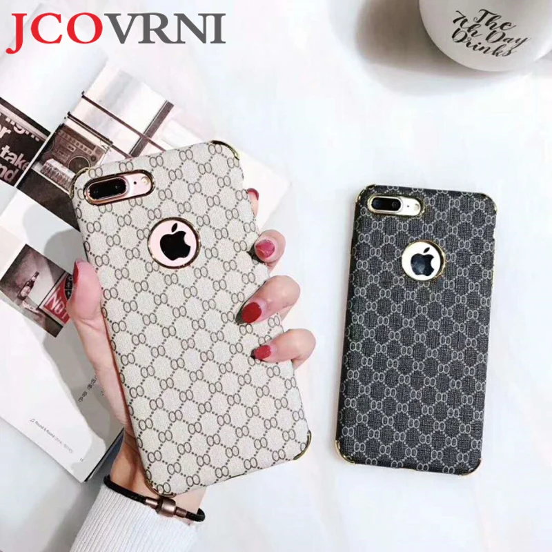 

JCOVRNI 2018 Latest fashion grid cloth for iPhone XS i6 phone back cover for iPhone 7 8 plus gold luxury border phone case Coque