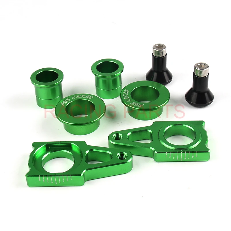 

Free Shipping CNC Front & Rear Wheel Hub Spacers & Rear Chain Adjuster With Spool Slider Bolts Sets Fit KX125 250 KXF250 KXF450