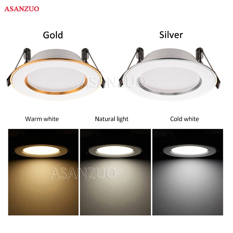 

LED downlight Golden circle 3w 5w 7w 9w 110V 220V 230V 240V ceiling recessed Gold downlight round led panel light