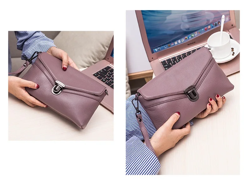 MJ Brand Women Handbag Fashion Genuine Leather Envelope Day Clutch Female Flap Messenger Bag Small Buckle Crossbody Shoulder Bag (24)