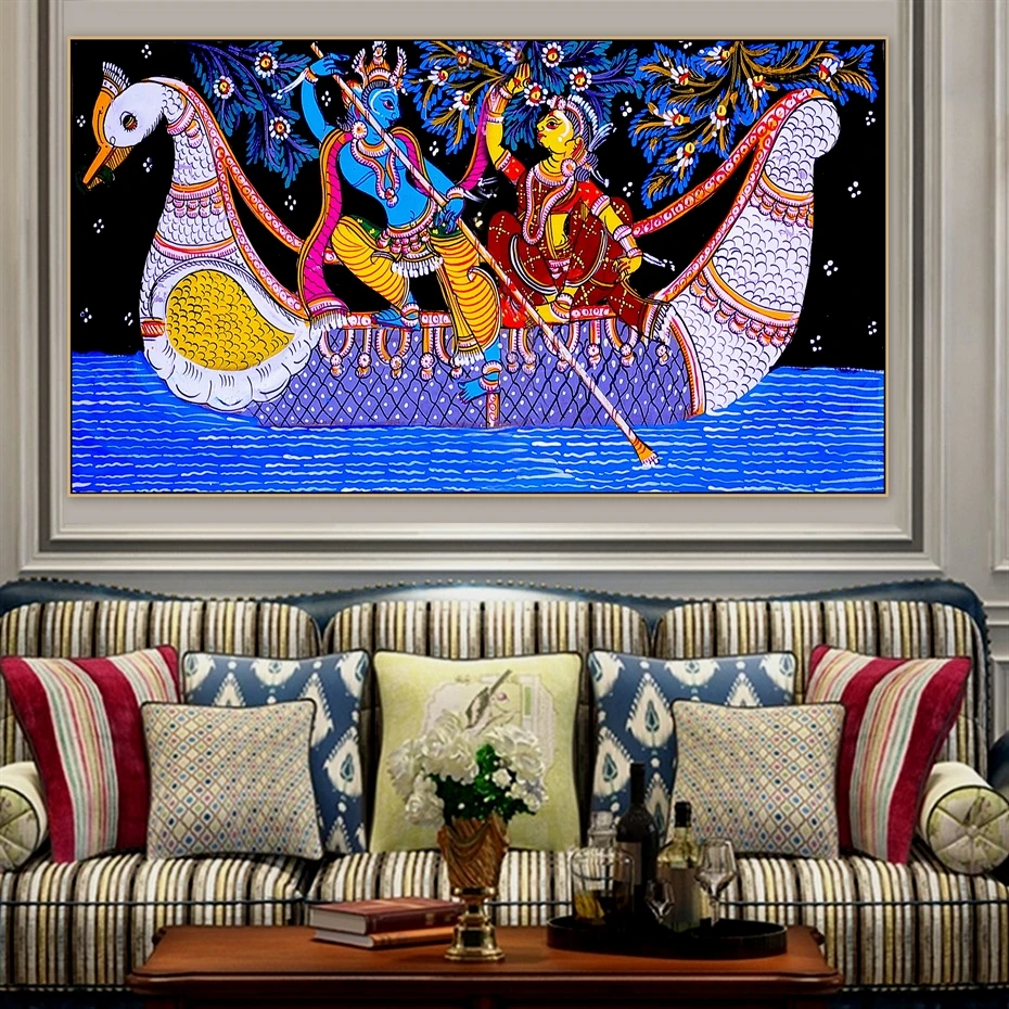 Madhubani Mithila Radha Krishna Jodi Индийский Бог индуистский религиозный холст ручной работы