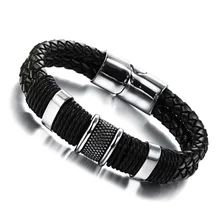 Браслеты с пряжкой Досуг Тип перевернутый Магнитный Кнопка кожаный черный браслет-22 см/20 см/18,5 см длиной