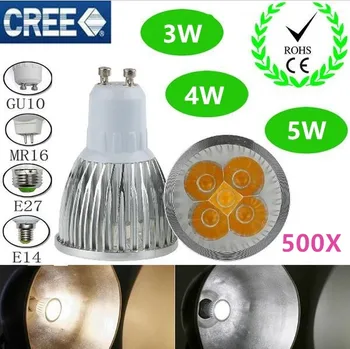 

500pcs/lot High power CREE GU10 E27 E14 MR16 12V B22 3W 4w 5w Dimmable Light lamp Bulb LED Downlight Led Bulb Free shipping