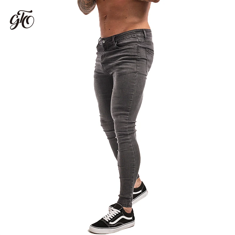 Günstige Gingtto Dünne Jeans Für Männer Super Stretch Mens Dünne Jeans Große Größe Enge Hosen Komfortable Grau Denim Jeans 28 36 zm09