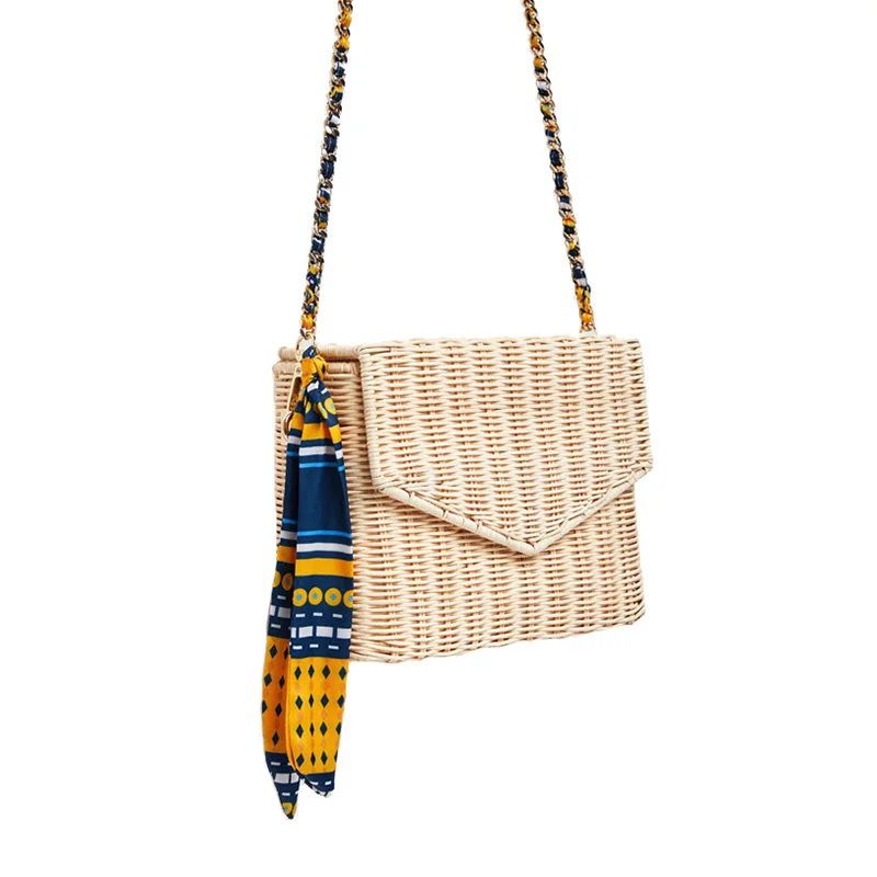 Women Ribbon Straw Bag Female Summer Rattan Handbag INS Popular Lady Casual Clutch Bag Travel Handmade Knitted Crossbody SS3135 (3)