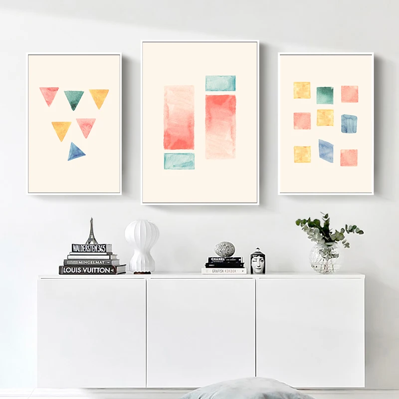 Geometric Watercolor Canvas Painting Triangles Rectangle Art Geometric