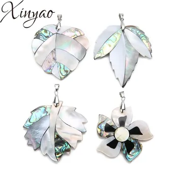 

XINYAO 1pc Natural Abalone Mother of Pearl Carved Hearts Leaf Charms Shell for DIY Leaf Necklace Pendant Jewelry Findings