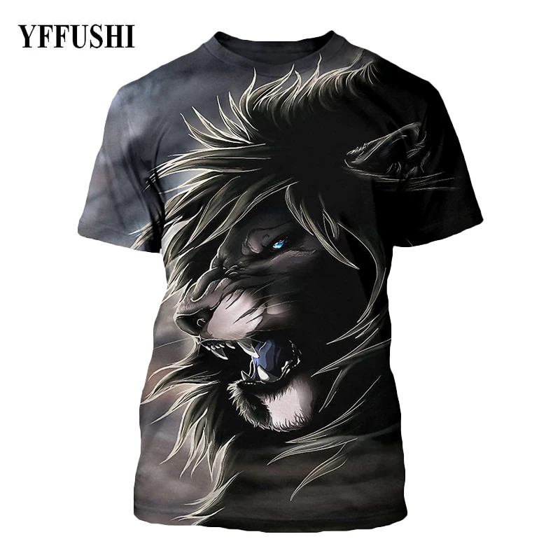 YFFUSHI Мужская 3d Футболка модная Лев печать животное короткий рукав черная