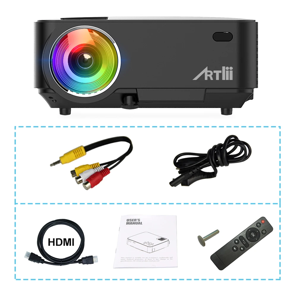 Artlii Movie Portable Projector Home Theater Video Mini Projector Support 1080P LCD To Watch Sports Matches or Movie For Family