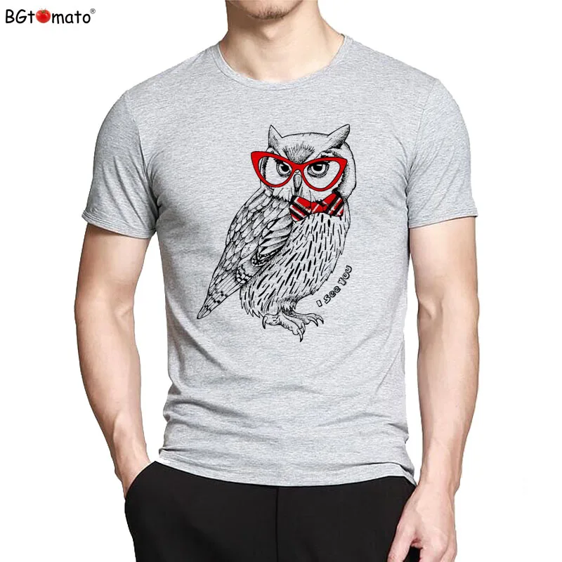 

BGtomato T shirt Red glasses owl fashion t-shirt men Cartoon printed summer cool tshirt men Original brand good quality tshirt