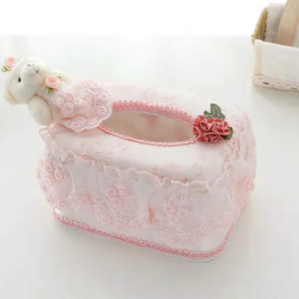 European Bear Cloth Fabric Lace Tissue Box Garden Creative Restaurant Living Room Desktop Paper Towel Storage Box Home Decor - Цвет: G 18cm