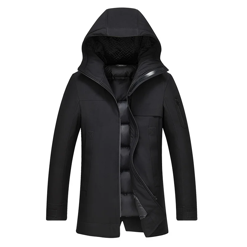 Мужская белая куртка на утином пуху тонкая парка с капюшоном теплый пуховик для