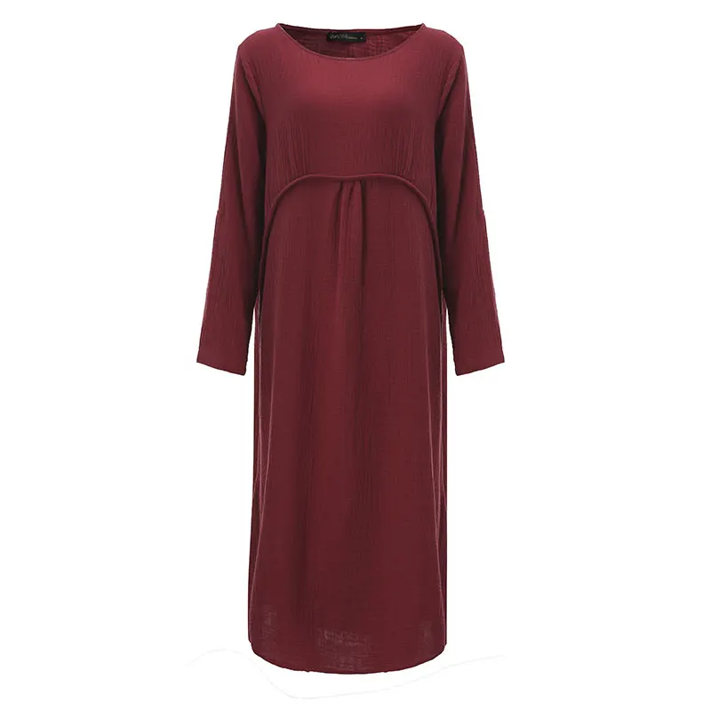 ZANZEA Women Dress 2018 Autumn Vintage Retro Maxi Long Dress Casual Loose O Neck Long Sleeve Oversized Plus Size Vestidos