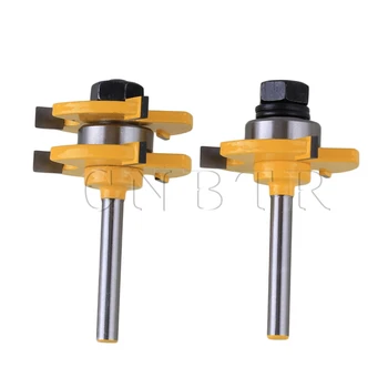 

CNBTR 1/4Inch Shank Dia 3 Wing Cemented Rabbet Tongue and Groove Router Bit Set for Woodworking Tool Pack of 2