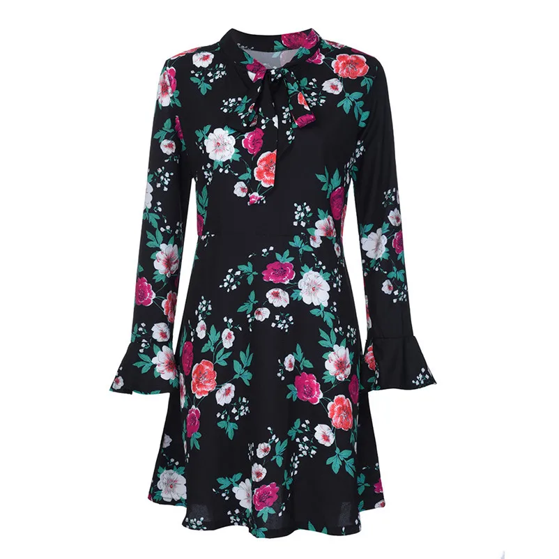 Fashion Autumn summer dress 2018 casual Flare elegant dress Long Sleeve O-Neck Floral Printed Mini party Dress vestido A27#N (19)