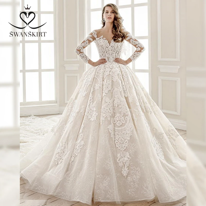 Princess Ball Gown Wedding Dress Beaded Lace Bridal Gown Cap Sleeve Bride Dress