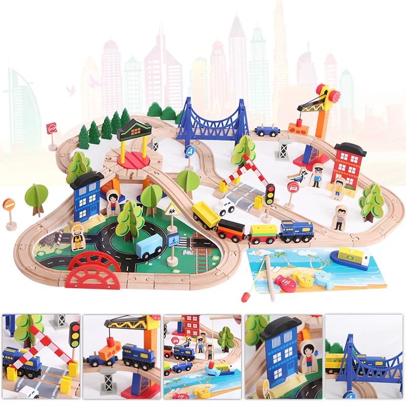 

FH-JBR1618 108pcs Wooden Train Tracks Building Blocks for Children Toys Gift for Kids