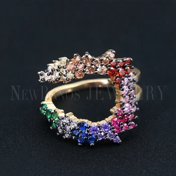 

Newranos Women Multilayer Ring Size 6 7 Multi Color CZ Ring Colorful Cubic Zircons Rainbow Ring fr Women Party Jewelry RWX001382