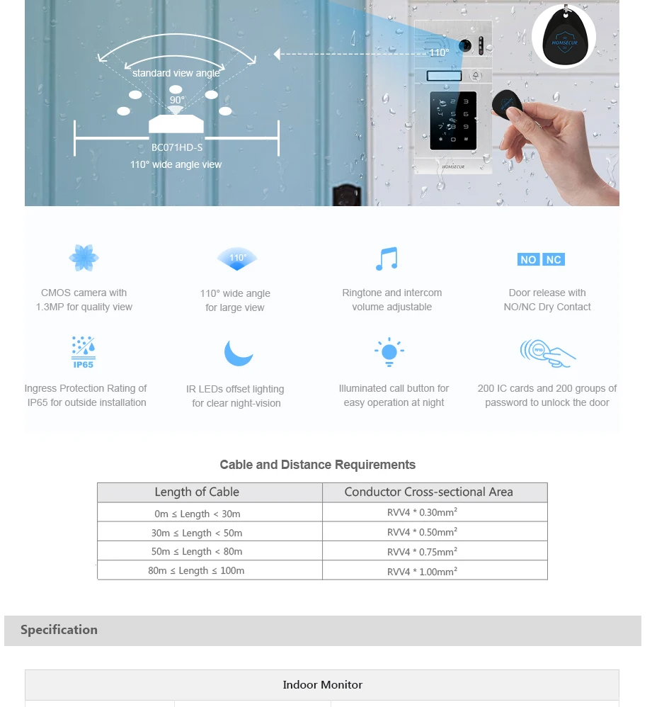 HOMSECUR 1C2M 7 "проводной AHD1.3MP видео запись двери Интерком охранника с паролем доступа, вызов передачи (BC071HD-S + BM705HD-B)