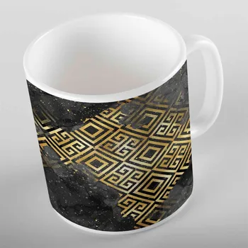 

Else Black White Clouds Golden Yellow ikat Locked Geometric 3d Print Gift Ceramic Drinking Water Tea Bear Coffee Cup Mug Kitchen