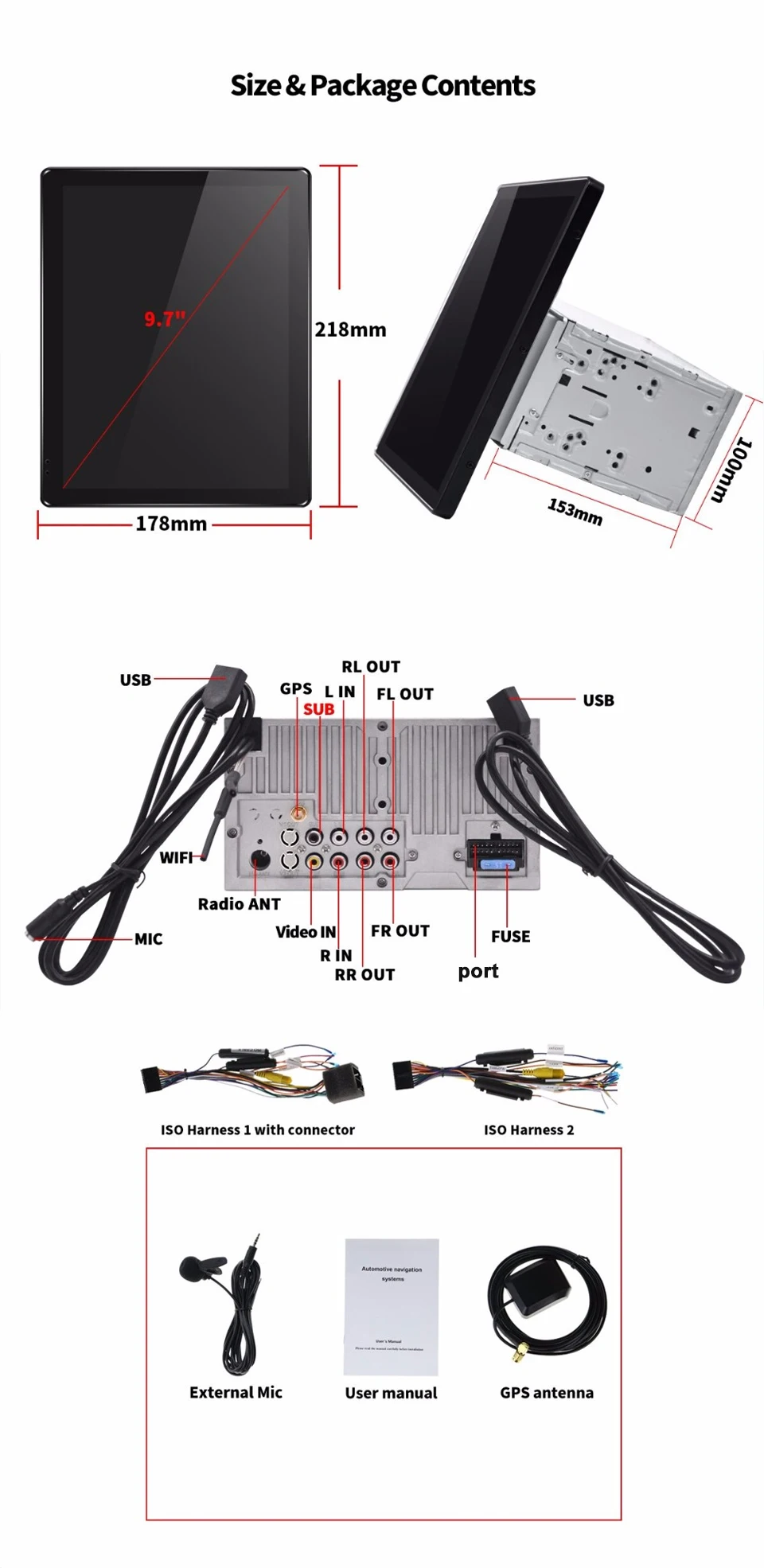 ARKRIGHT 9,7 ''2 Din 4+ 64gb Android 8,1 Автомагнитола gps/Авторадио/Универсальный мультимедийный плеер управление рулевым колесом/DVR