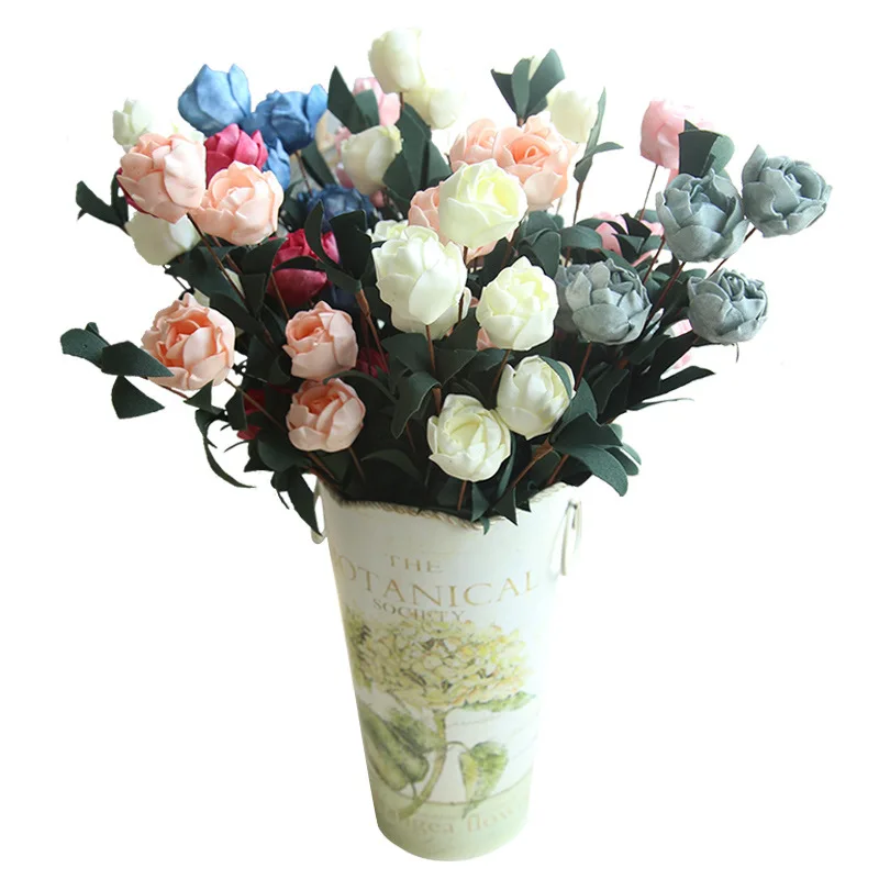 1PC Artificial PE Rose Flowers for Xmas New Year Home Table Decor Wedding Party Birthday Decoration 40cm 6 Heads Fake Plants