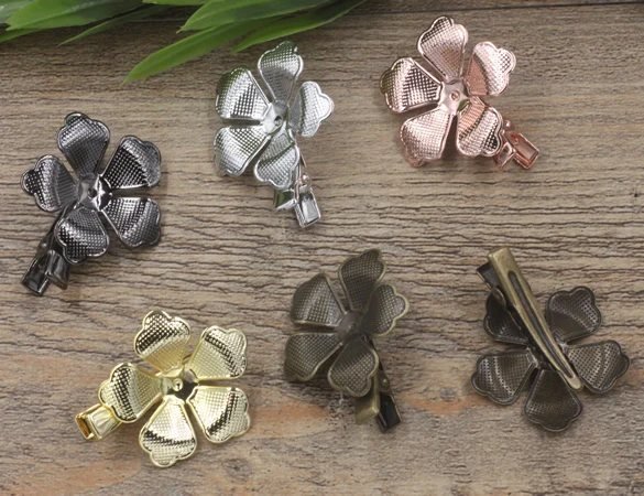 

10pcs 30mm Filigree 5 Leaves Copper Antique Bronze/Silver/Gold/Black Colors Hair Claw,Vintage Hairpin Hairclip Hairgrips