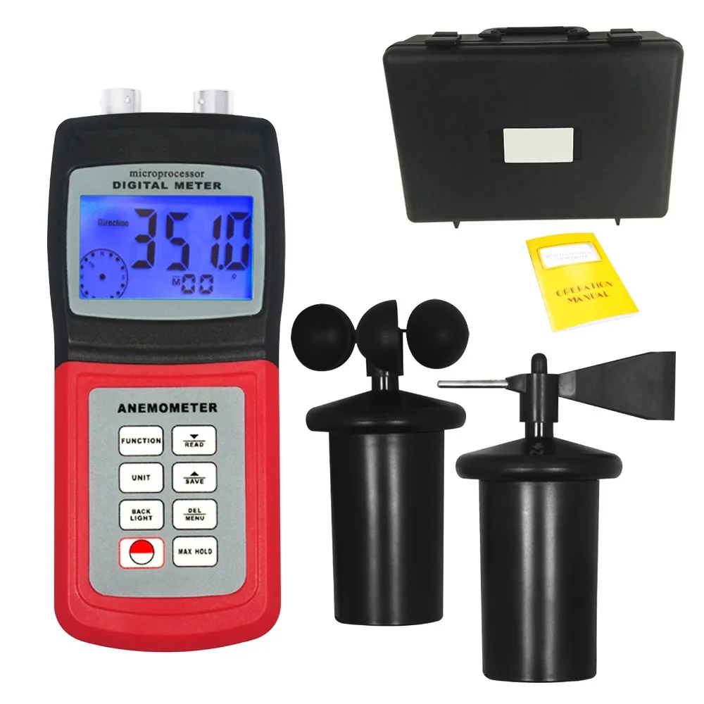 3cup Type Sensor Probe Multifunction Thermo Anemometer 80 Rh Air Weather Meter Wind Direction