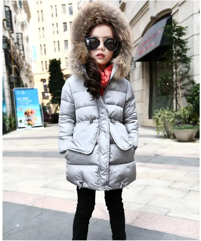 

Russian Girls Down Jackets Winter Thicken Natural Fur Collar Hooded Children Down Coats Outerwear Overcoat Parkas NIB7102803