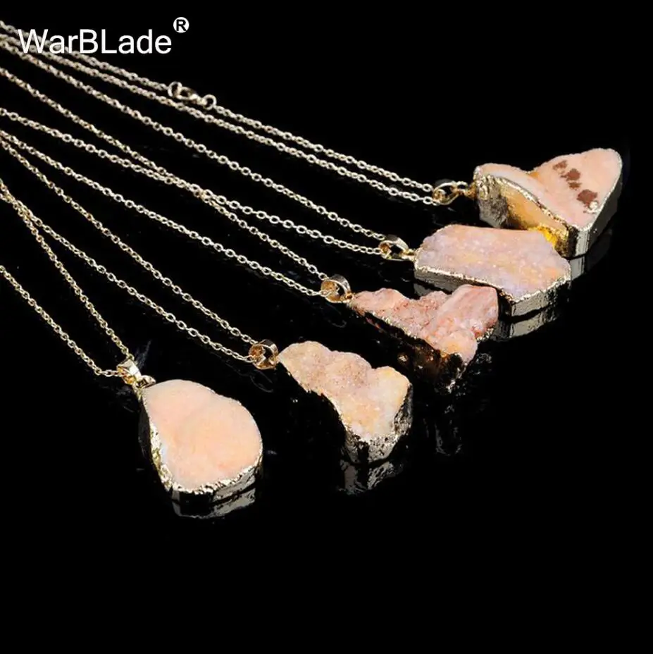WarBLade натуральный камень кварц кулон ожерелье Красочный нерегулярный Drusy Золото Цвет камень ожерелье s для женщин ювелирные изделия подарок - Metal Color: 1