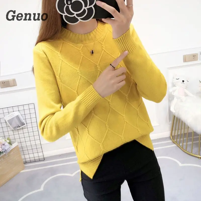 Genuo New Autumn Winter Women Fashion Knitted Pullover Sweaters Ladies Casual Crochet Sweater Female Tops High Quality