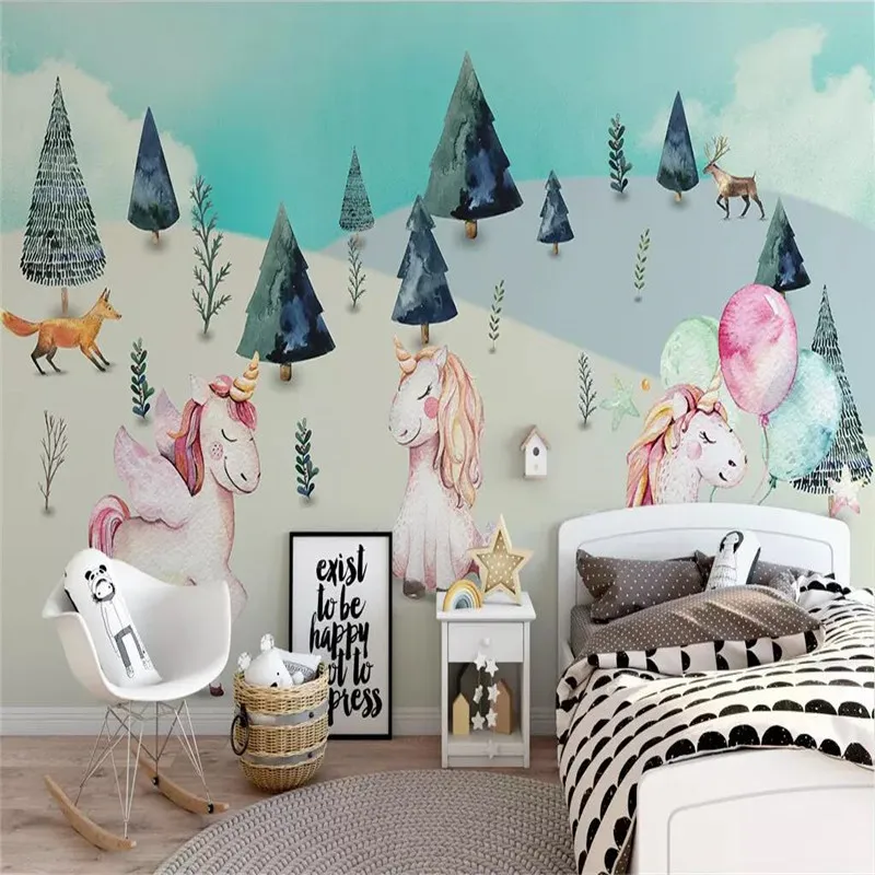 Unicorn hand-painted children's wall custom large wallpaper murals 3D photo wall manufacturers wholesale Unicorn hand-painted children's wall custom large wallpaper murals 3D photo wall manufacturers wholesale
