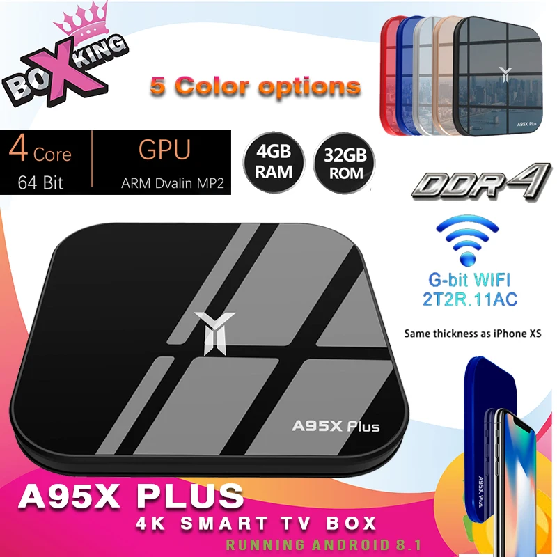 

A95X Plus 4GB DDR4 32GB ROM Amlogic S905 smart media player TV Box Android 8.1 USB 3.0 BT 4 2.4G / 5G WiFi Support 4K H.265(p10)