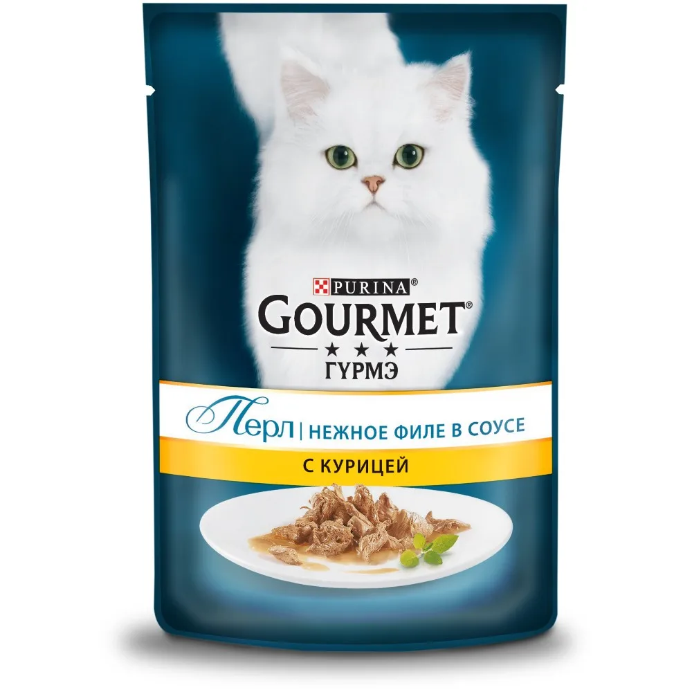 Корм для кошек Gourmet Perle Мини-филе, с курицей, влажный, 24 пауча по 85 г