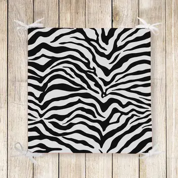 

Else Black White Zebra Fur 3d Print Chair Pad Seat Cushion Soft Memory Foam Full Lenght Ties Non Slip Washable Zipper