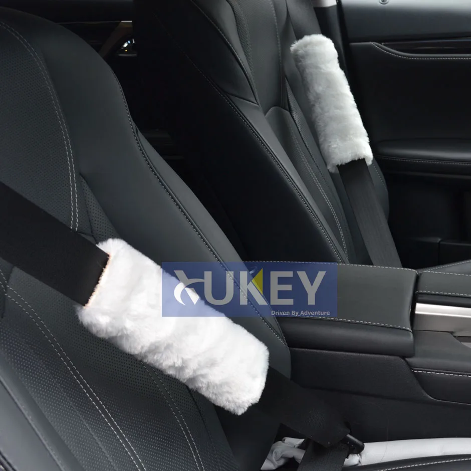 XUKEY Faux Sheepskin Wool Fur Auto Car Seat Belt Shoulder Pads Cover Winter Fluffy Harness Seatbelt Seat Covers Car Styling Pink