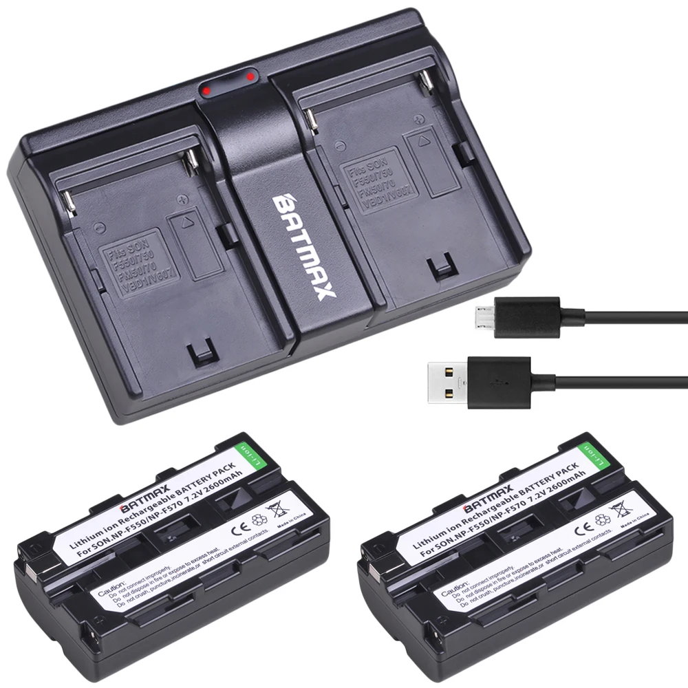 2Pcs 2600mAh NP F550 NP F530 NP F570 NP F550 F570 Batteries + Dual USB ...