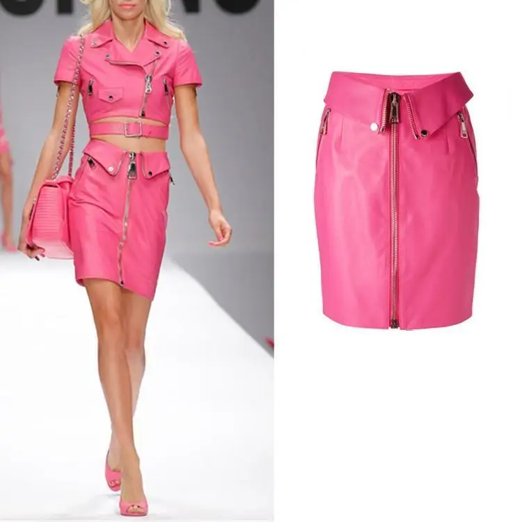 

Spring Autumn Fashion Sexy Women Bodycon Skirt Top Quality PU Leather Mini Short Skirt Pink black white classical style