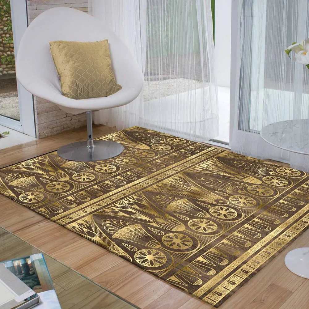Else Коричневый Золотой Желтый Египетский геометрический этнический 3d принт Нескользящая микрофибра для гостиной декоративный современный моющийся коврик