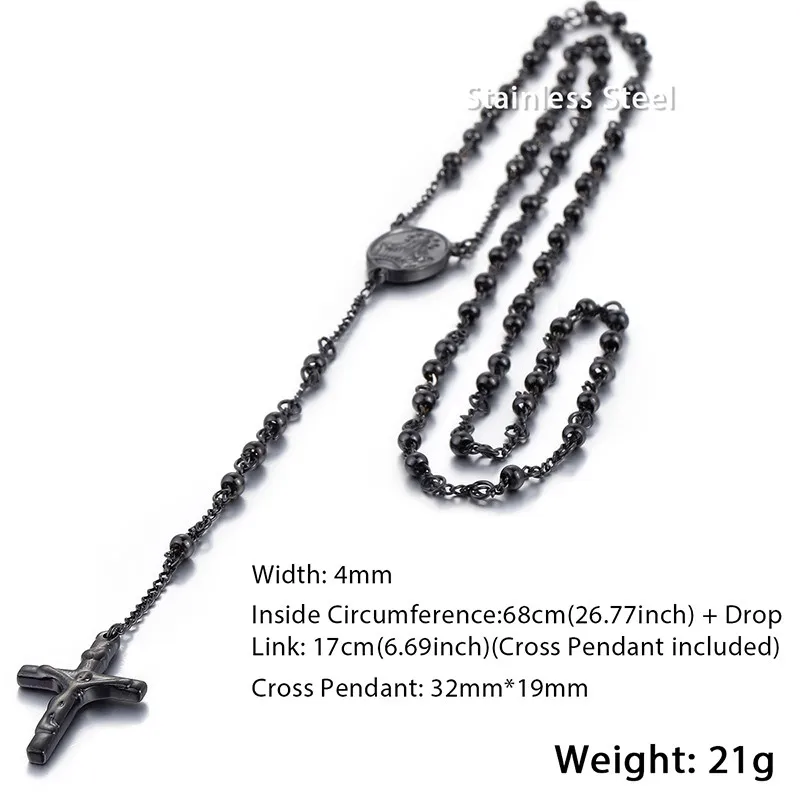 Длинные Четки Ожерелье для мужчин женщин из нержавеющей стали бисера Кулон в виде креста на цепочке женские мужские подарок ювелирные изделия KN434 - Окраска металла: KN375
