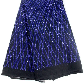 

Royal blue sequin fabric african high quality african tulle lace fabric with sequins for sewing dress HJ950-1