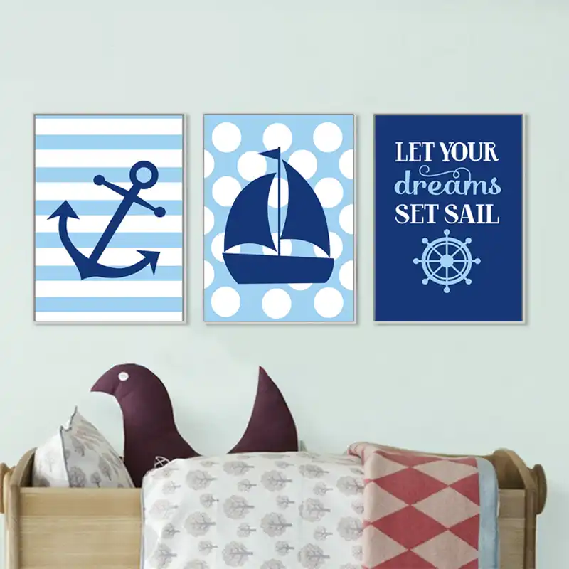 Navy Blue Nautical Sailboat Anchor Nursery Decor Canvas Painting Wall Art Poster Print Pictures For Kids Bedroom Home Navy Blue Nautical Sailboat Anchor Nursery Decor Canvas Painting Wall Art Poster Print Pictures For Kids Bedroom Home