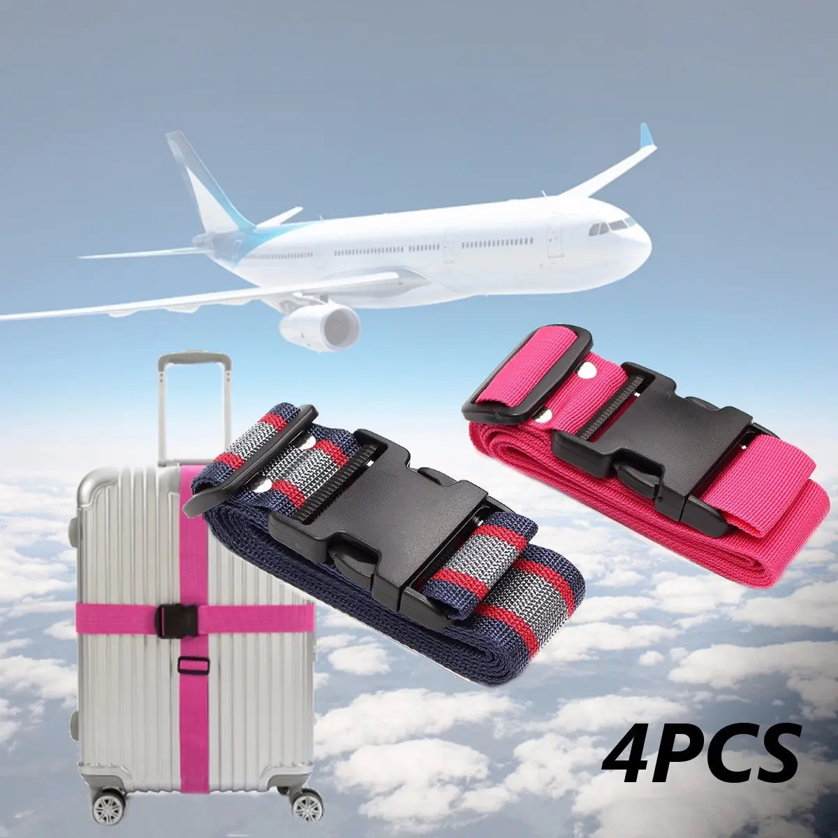 

4pcs/lot Travel Suitcase Luggage Straps Adjustable Luggage Strap 2m Baggage Belt Name Luggage Tag Belt Lock Safe Practical