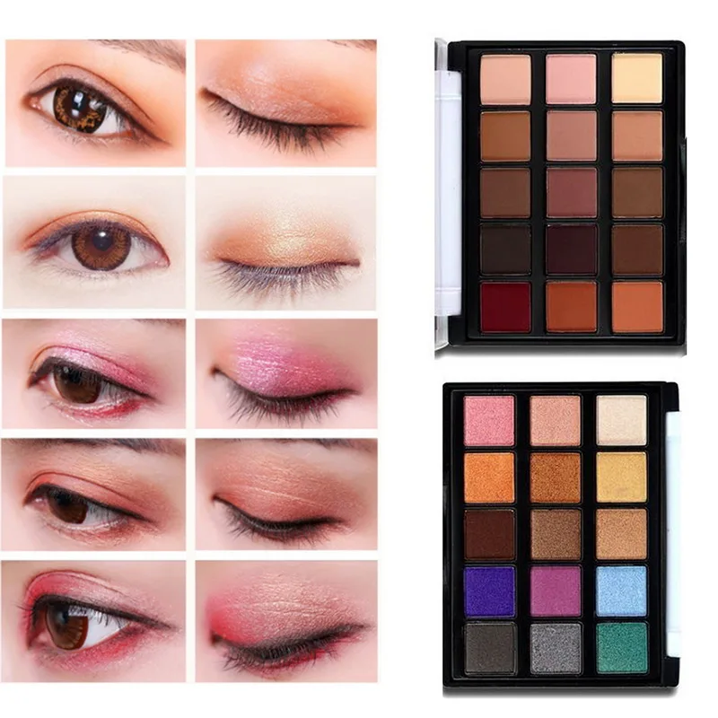 

Popfeel 15-Color Matte Shimmer Glitter Eyeshadow Palette Makeup Waterproof Long Lasting Shimmer Metallic Eye Shadow Natural Nude