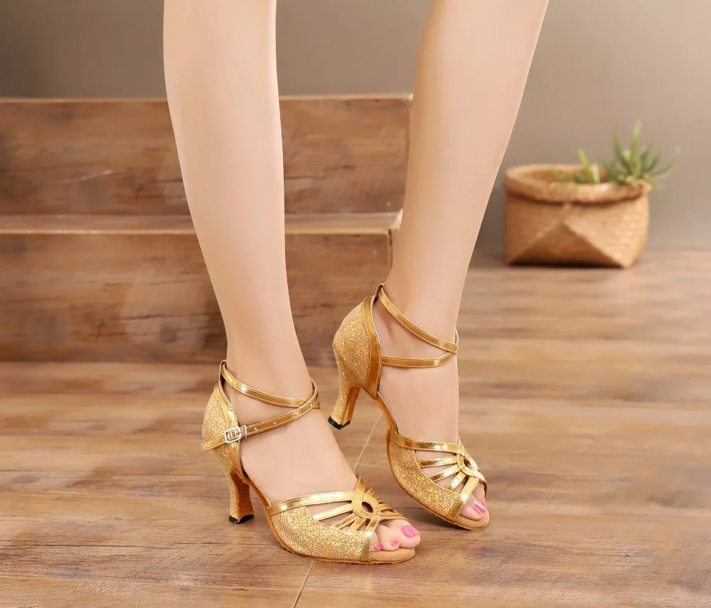 

Gold Women's Latin Dance Shoes Professional Ballroom Tango Dance Shoes Suede Soft Sole Salsa Shoes