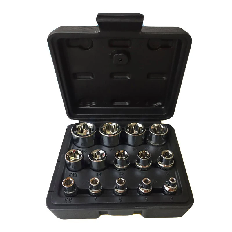 

14PC E Torx Star Female Bit Socket Set with Hard Strong Case CRV 1/2"/3/8"/1/4" Drive E4 -E24 For Household Car Repair Sockets