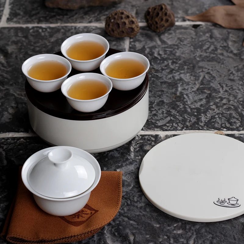 8Pcs Mini Chinese Pocelain Travel Kung Fu Tea Set Portable With Tray
