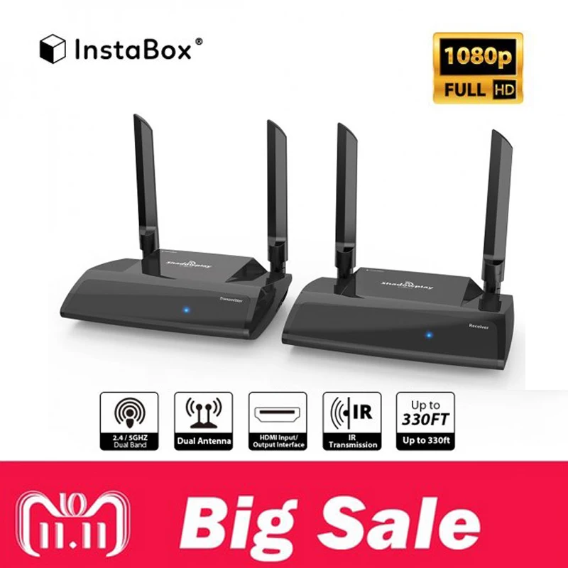 

InstaBox Shadowplay SP2 HD 1080P 2.4/5.0GHz 330Ft Wireless Transmitter & Receiver Kit, HDMI Signal Extender with IR Transmission