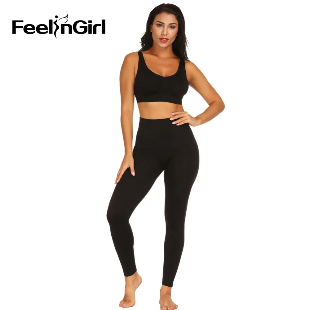 

Feelingirl High Waist Control Panties Seamless Leggings Body Building Capri Underpants Ankle Length Tummy Control