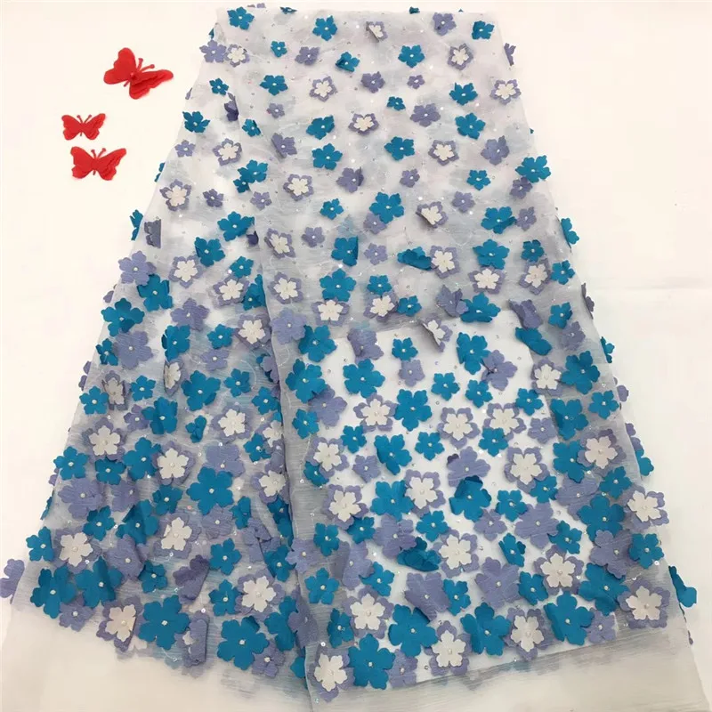 

HFX Latest 3d African Laces Blue/Purple Applique High Quality 5 Yards Net Lace Embroidery Tulle Lace Fabric For Party X1092-2